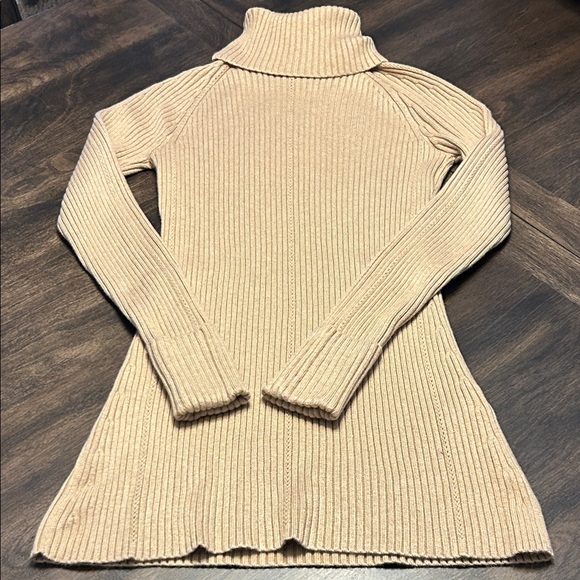 WHBM Camel/Tan Ribbed Pointelle Turtleneck Tunic Sweater - Picture 12 of 12